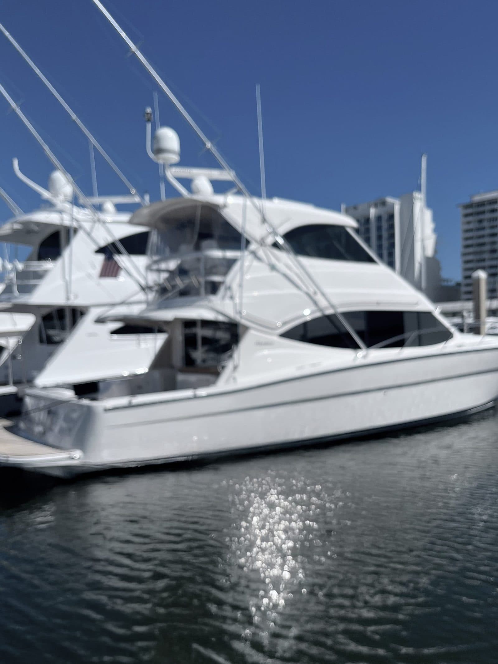 Motor yacht docked at a marina
