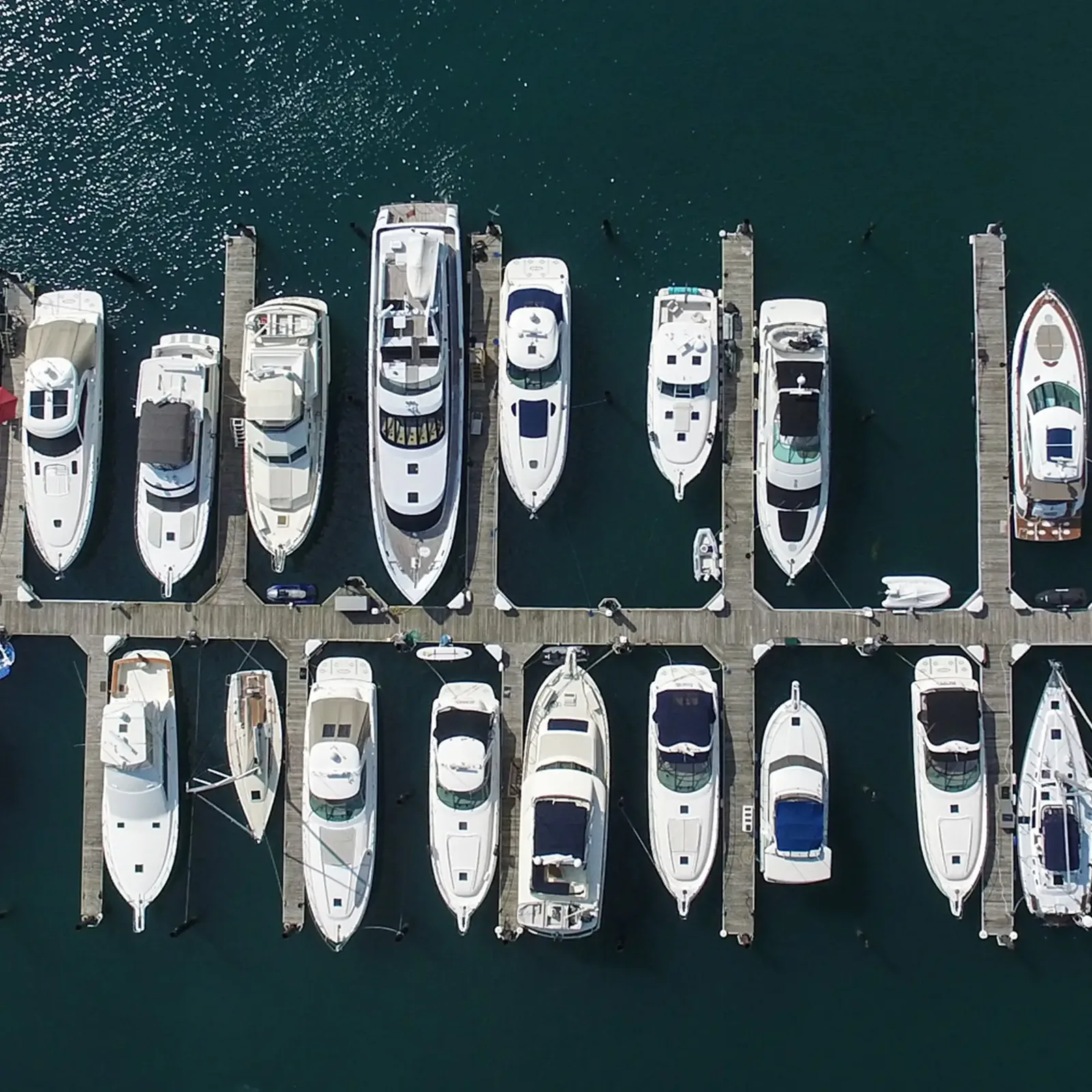 Motor yacht docked at a marina